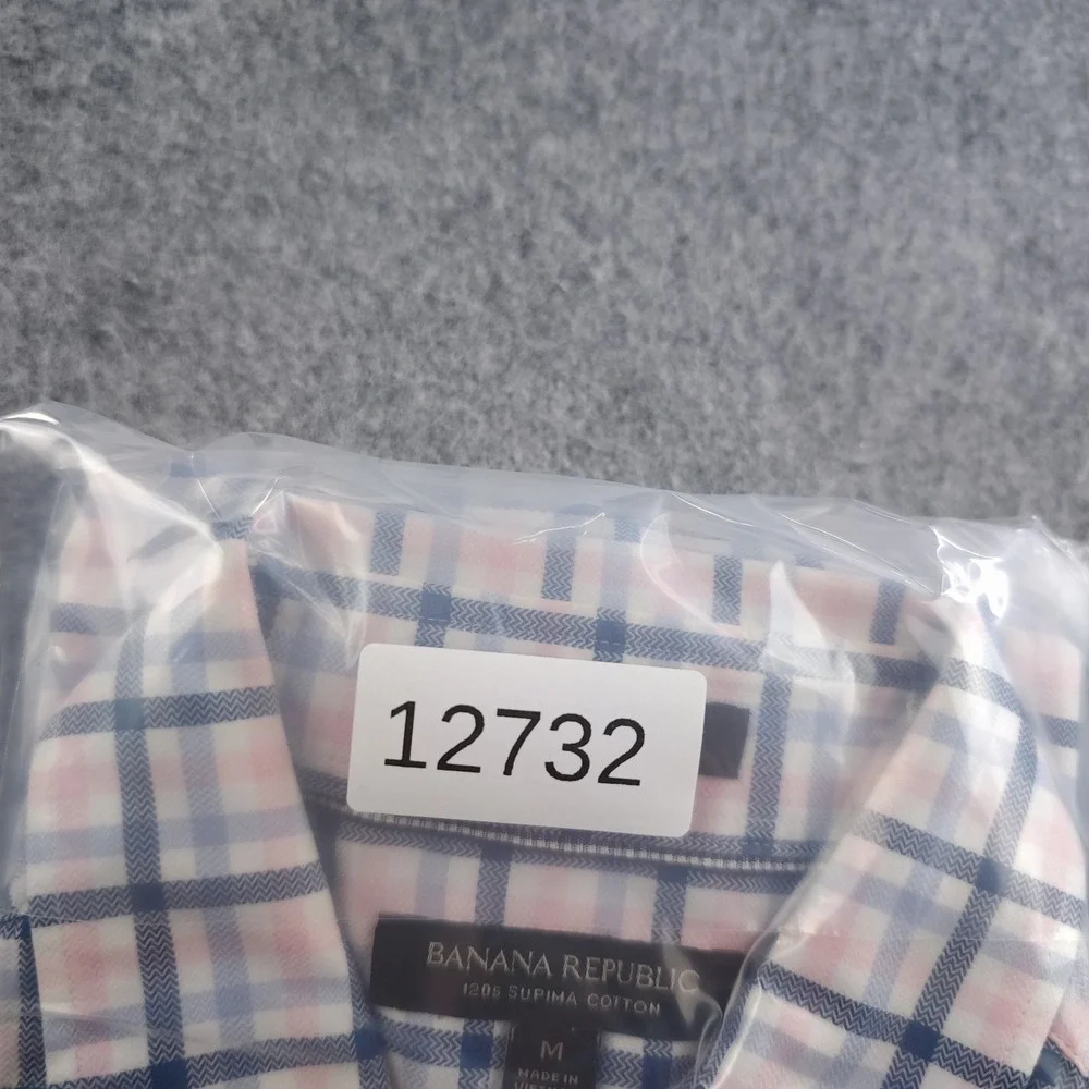 Banana Republic Shirt Mens Medium Camden Fit Pink Blue Plaid Long Sleeve Button